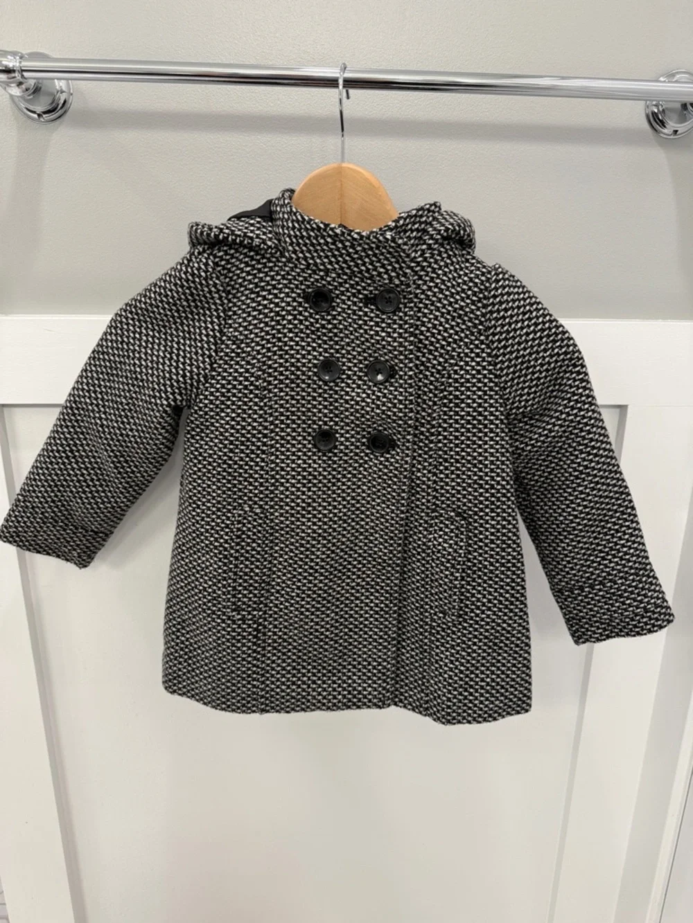Old Navy Black & White Toddler Double-Breasted Peacoat with Hood